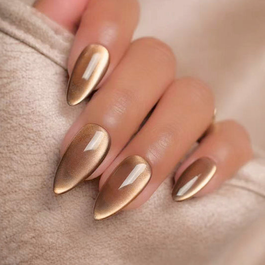 Glamorous Elegance Long Almond Shimmering Bronze Press On Nail Set