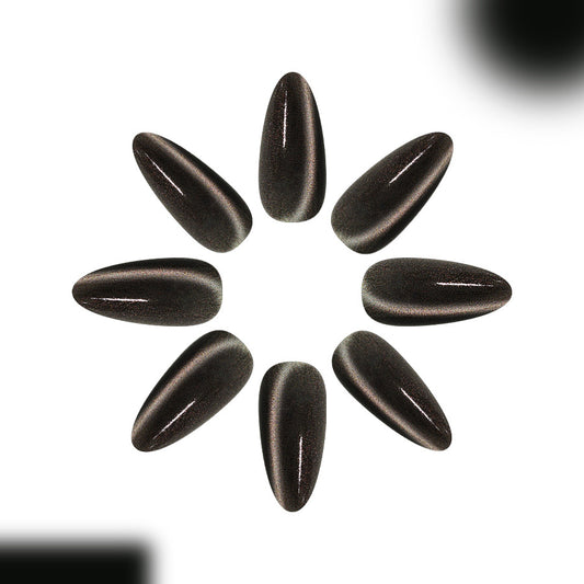 Mystical Elegance Long Almond Shape Glossy Black Press On Nail Set with Shimmer Finish