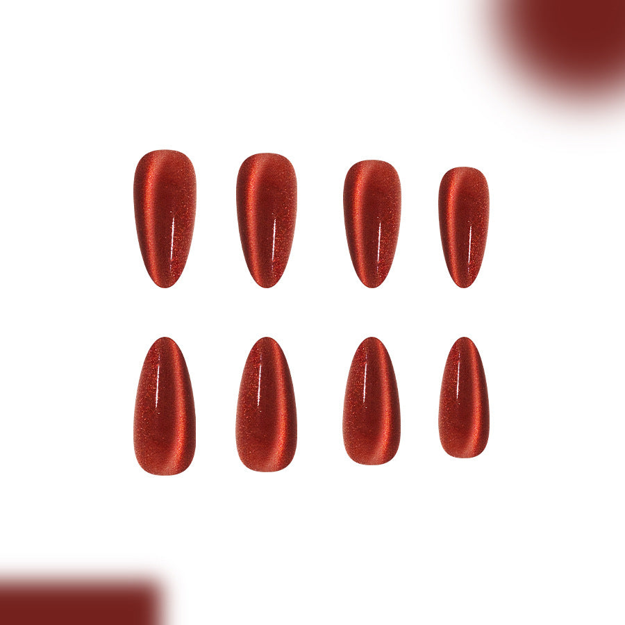 Autumn Glamour Long Almond Shaped Metallic Red Press On Nail Set with Shimmering Finish