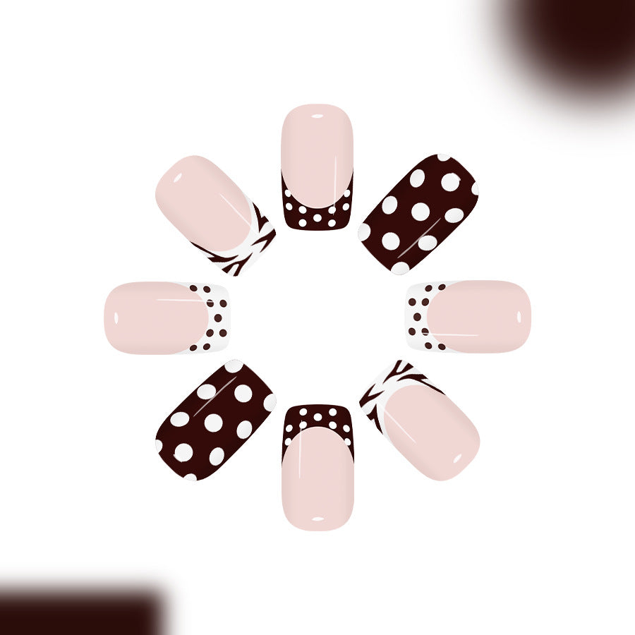 Vintage Charm Medium Square Blush and Chocolate Polka Dot Press On Nail Set