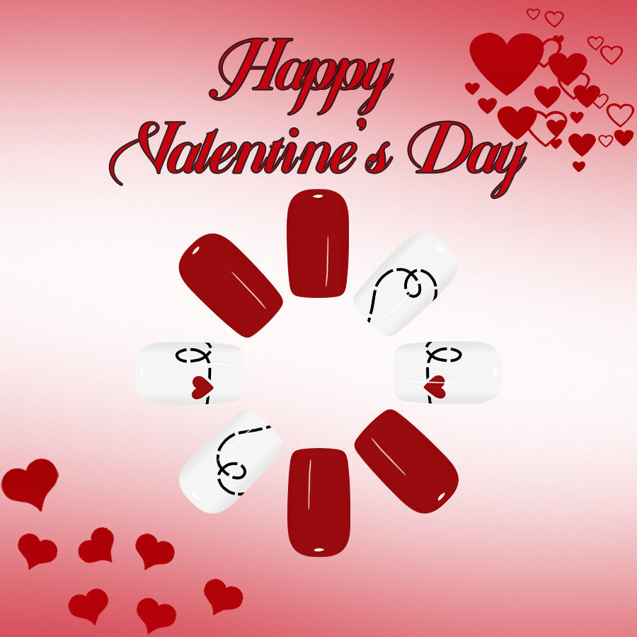 Romantic Celebration Medium Square Long Lasting Press-On Nail Set with Heart Illustrations