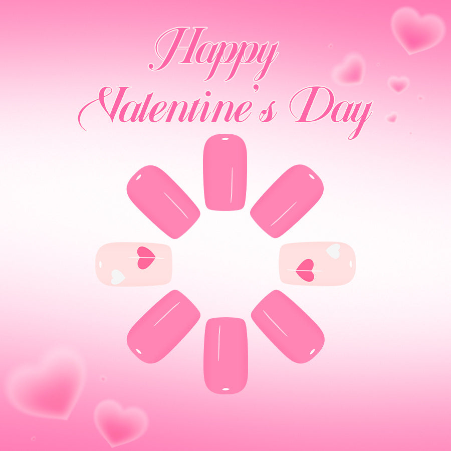 Romantic Charm Medium Square Pink Press On Nail Set with Heart Accent