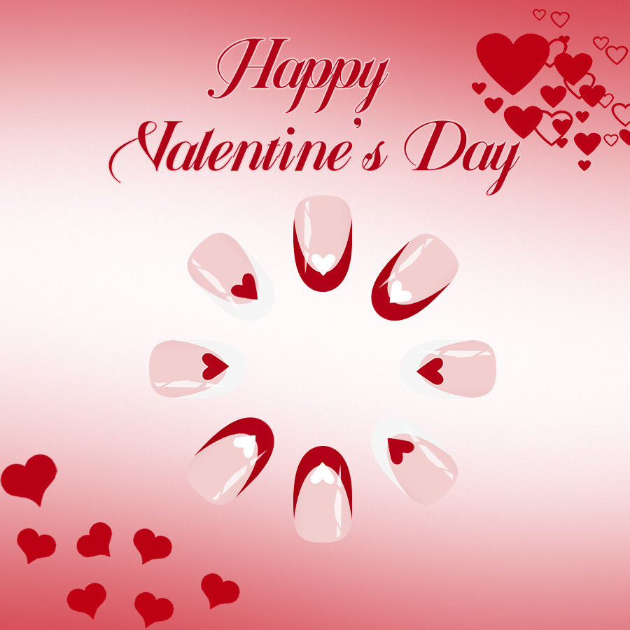 Romantic Heart Medium Oval Pink and Red Press On Nail Set with Charming Heart Designs