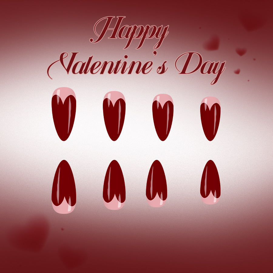 Romantic Long Almond Shaped Bold Red Press on Nail Set with Unique Glossy Finish