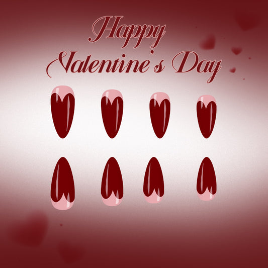 Romantic Long Almond Shaped Bold Red Press on Nail Set with Unique Glossy Finish