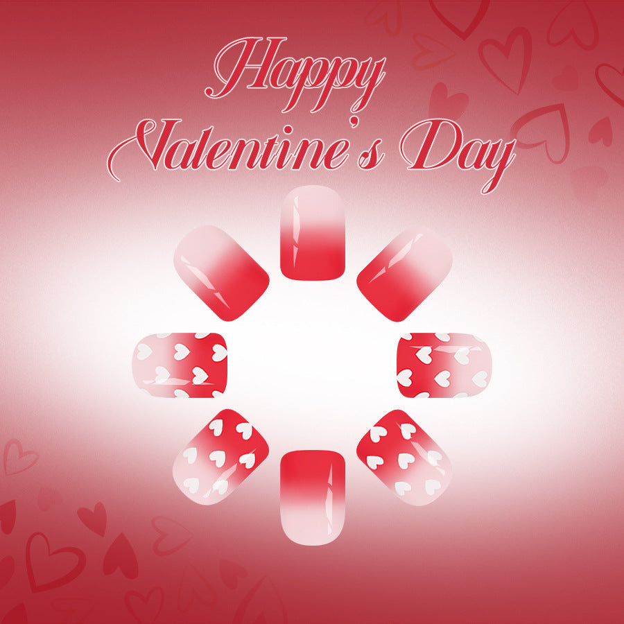Cupid's Kiss Short Square Red Ombré Heart Pattern Press on Nail Set