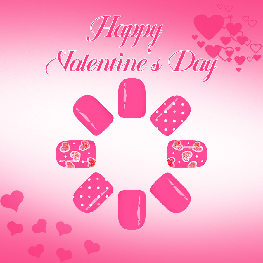 Romantic Bliss Short Square Vibrant Pink Heart Decorated Press-On Nail Set