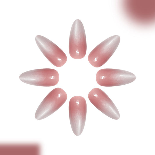 Blossom Dream Long Almond Pink Iridescent Press On Nail Set with Shimmering Finish