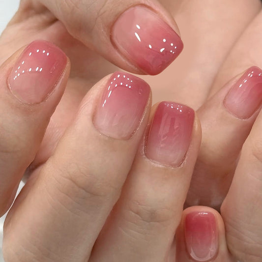 Dreamy Blossom Soft Short Square Pink Ombre Press On Nail Set with Glossy Finish