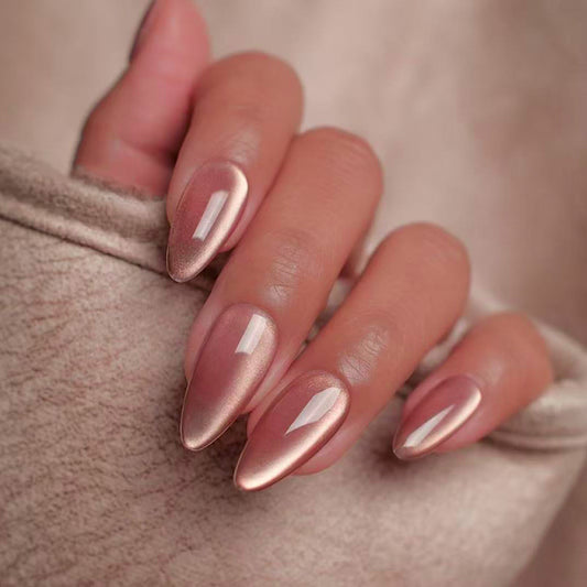 Elegant Serenity Long Almond Shaped Beige Gradient Press On Nail Set