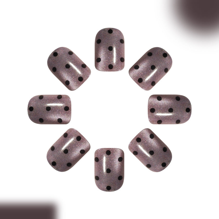 Chic Polka Dot Design Short Square Mauve Color Sparkling Finish Press On Nail Set