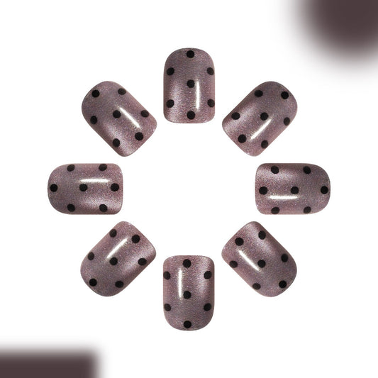 Chic Polka Dot Design Short Square Mauve Color Sparkling Finish Press On Nail Set