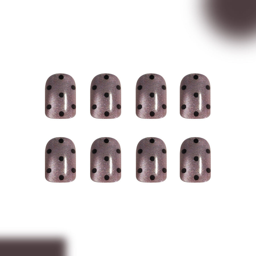 Chic Retro Short Square Press on Nail Set in Dusty Rose with Glossy Black Polka Dots