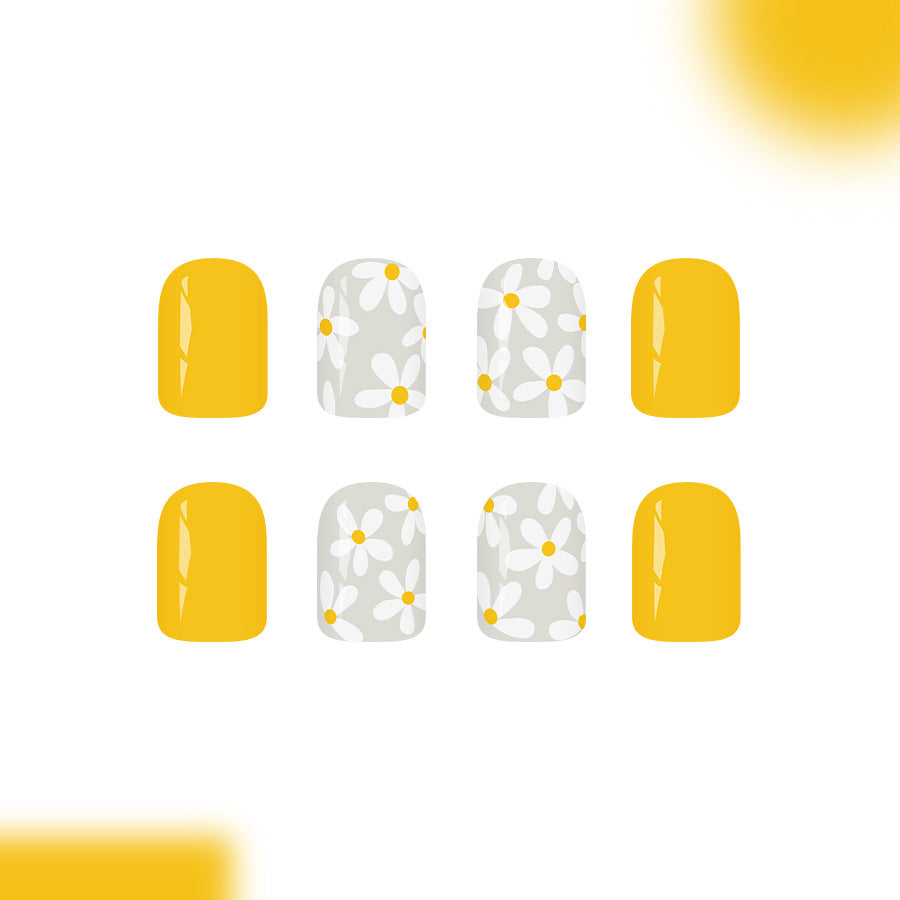 Sunshine Blooms Vibrant Short Square Yellow and Floral Design Press on Nail Set
