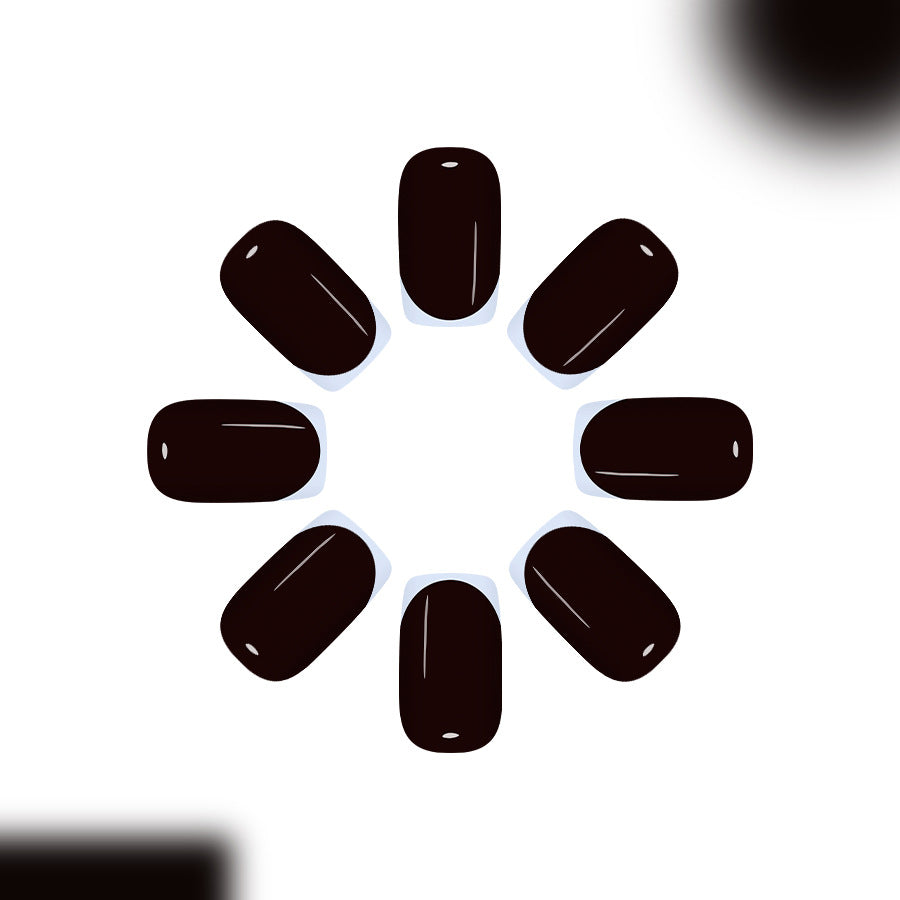 Mysterious Midnight Elegance Short Square Dark Chocolate Press on Nail Set with Glossy Finish