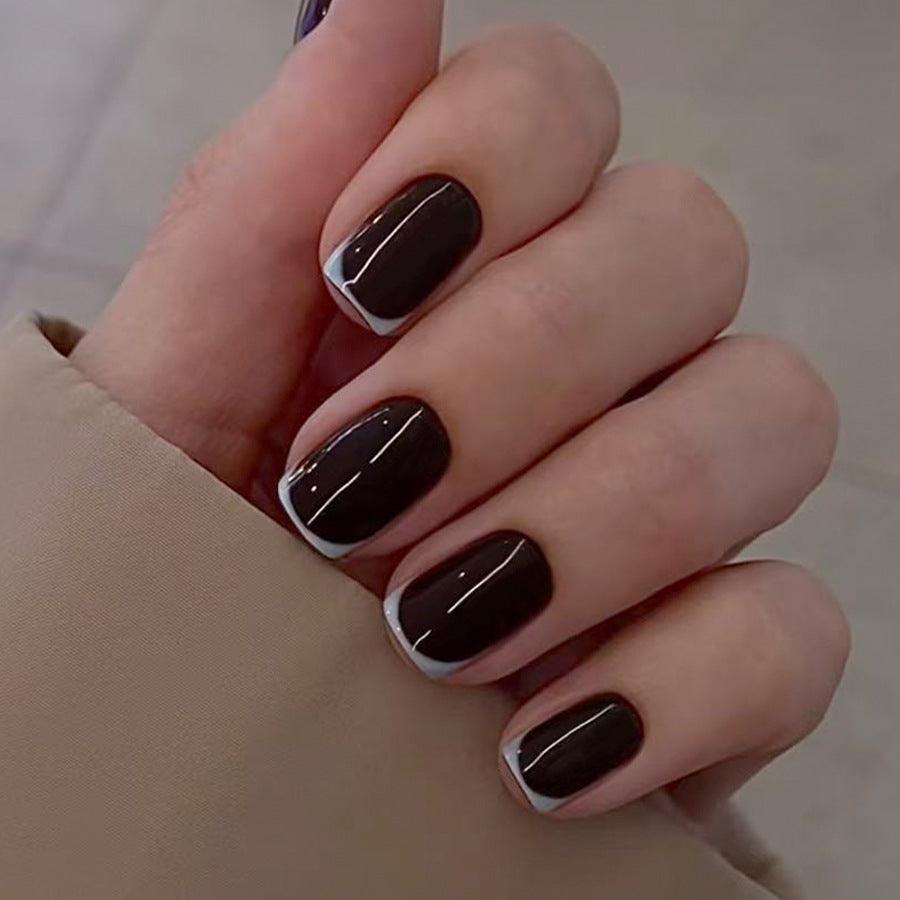 Chic Elegance Medium Square Black with Artistic White Tips Press on Nail Set