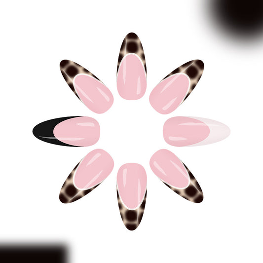 Glamorous Safari Inspired Long Almond Pink and Black Leopard Print Press On Nail Set