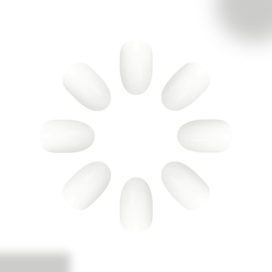 Chic Serenity Medium Oval Soft White Press On Nail Set with Glossy Finish
