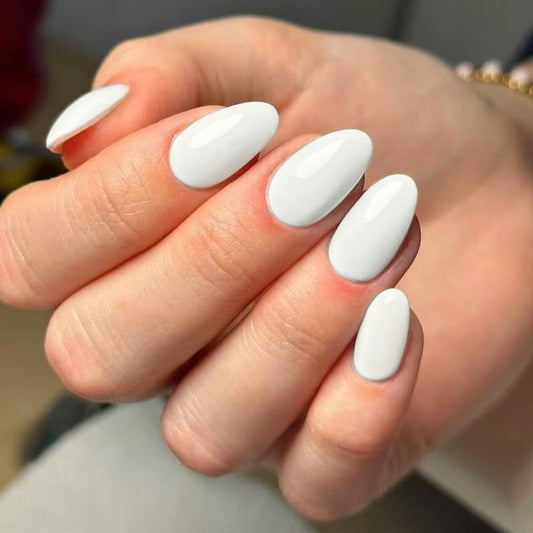 Dreamy Essence Medium Oval Shaped Glossy White Press on Nail Set with Ultra Smooth Finish