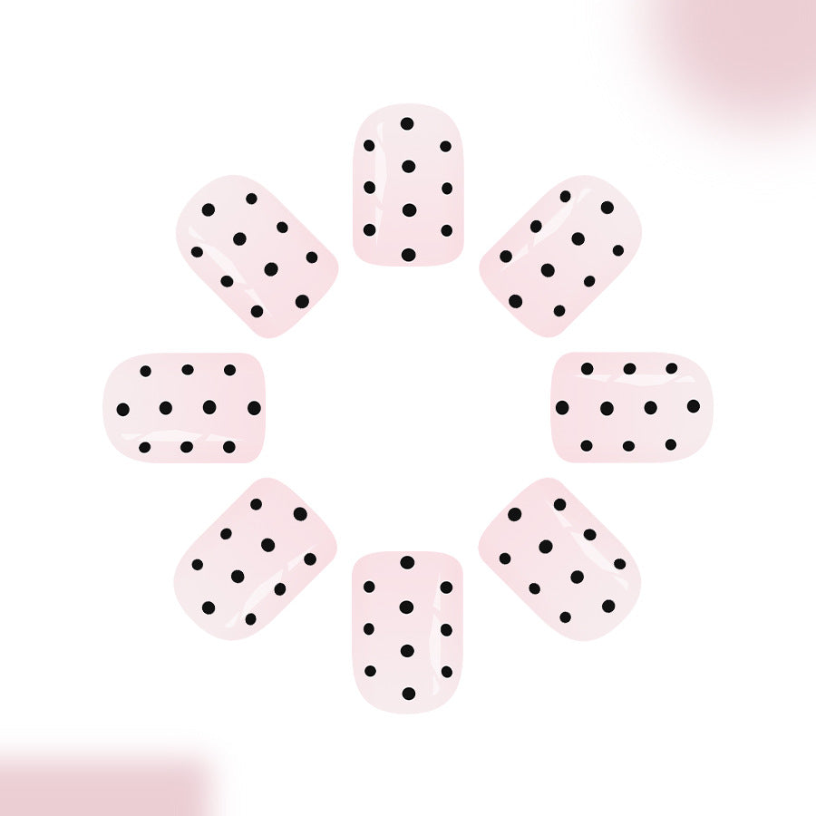 Chic Polka Dot Elegance Short Square Pink Press On Nail Set with Stunning Black Accents