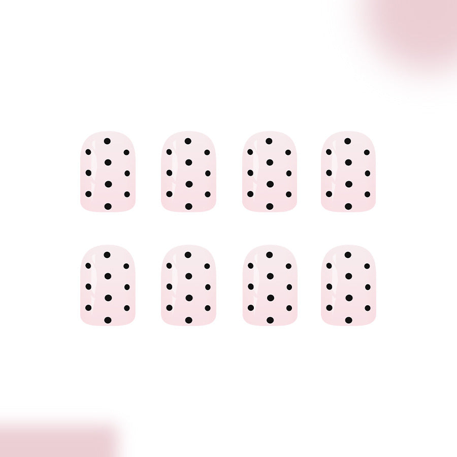 Chic Polka Dot Dreams Short Square Pink Nail Set with Black Dots for Stylish Elegance