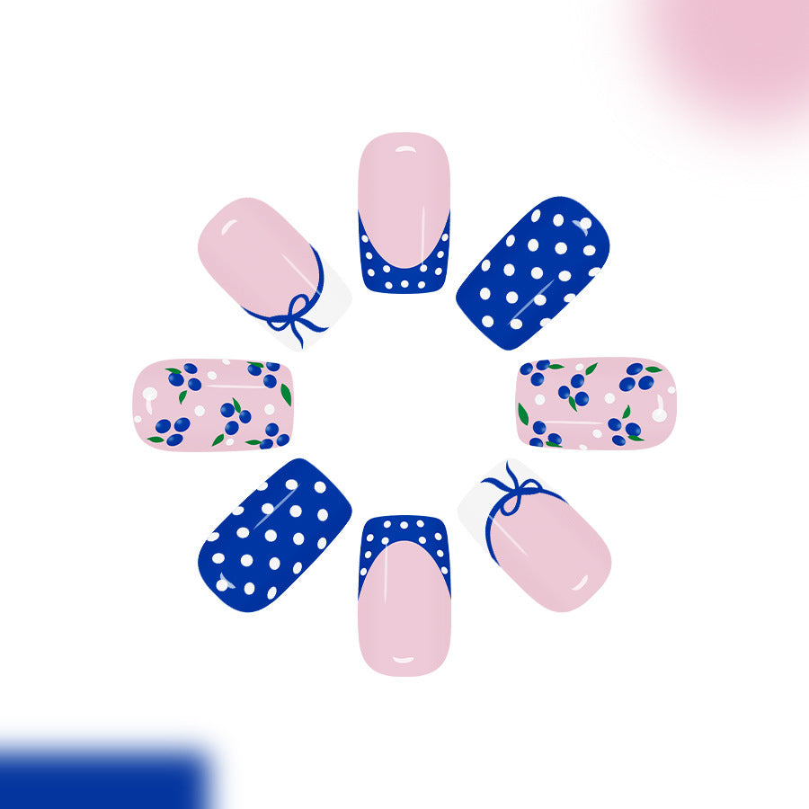 Charming Garden Press On Nail Set Short Square Pink and Blue with Whimsical Floral and Polka Dot Designs
