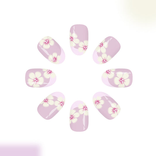 Blossom Bliss Medium Almond Pink Floral Press On Nail Set