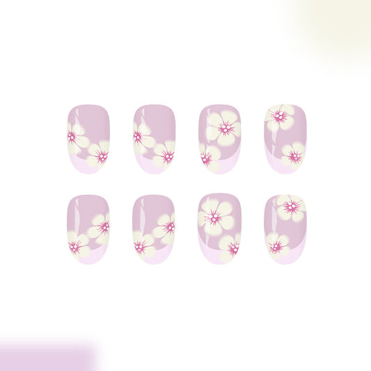 Blossom Paradise Medium Almond Lavender Floral Press On Nail Set with Glossy Finish