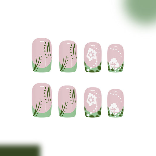 Blossom Beauty Long Square Pink Floral Design Press On Nail Set