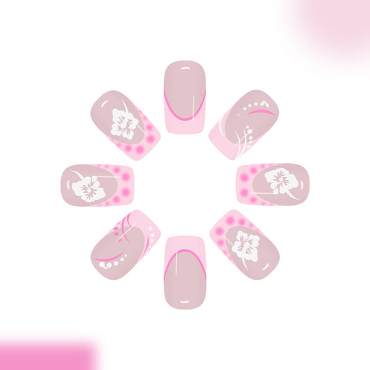 Blossoming Elegance Long Square Pink Floral Print Press On Nail Set