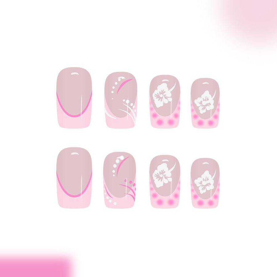 Blossoming Elegance Long Square Pink Press On Nail Set with Floral Art Design