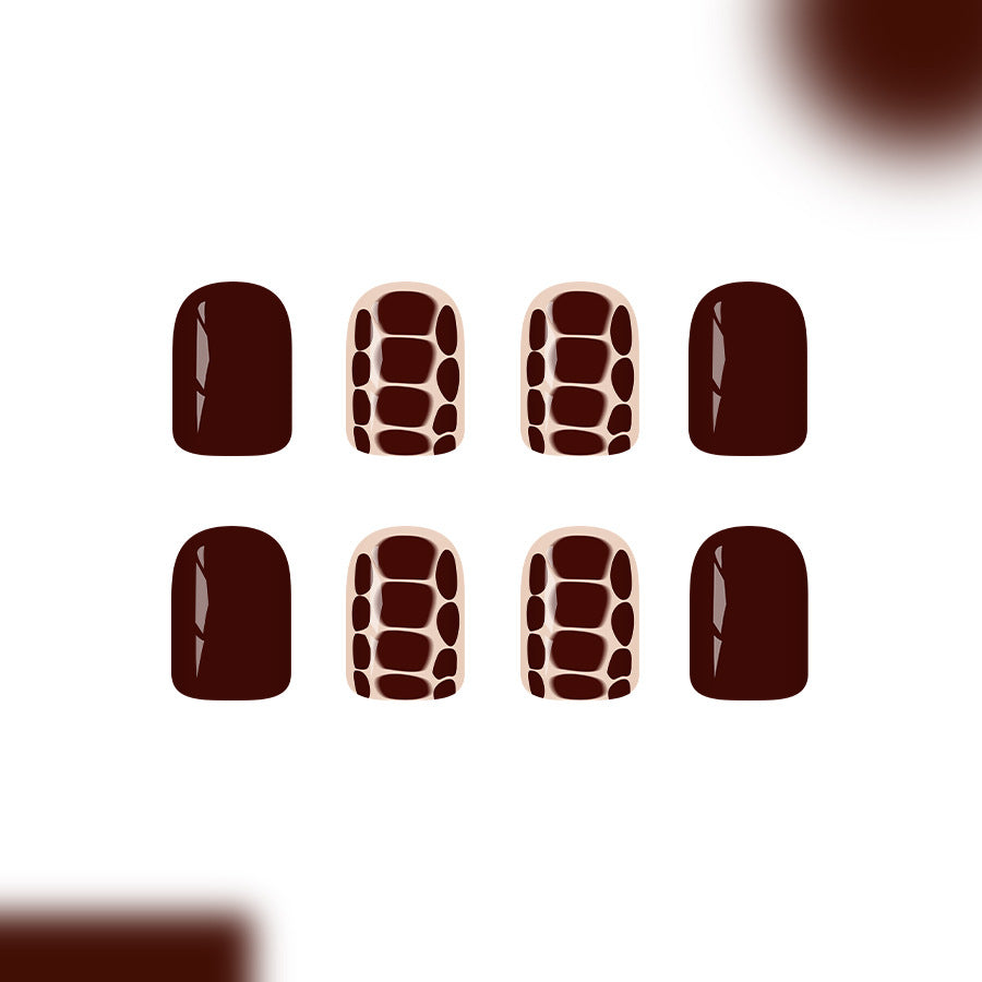 Chocolate Delight Short Square Deep Brown with Unique Textured Design Press On Nail Set