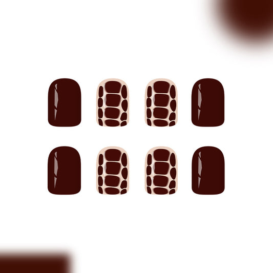Chocolate Delight Short Square Deep Brown with Unique Textured Design Press On Nail Set