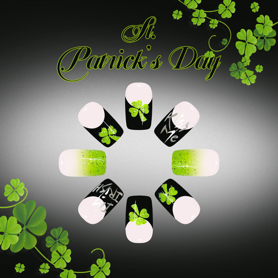 Lucky Charm St. Patrick's Day Medium Square Green with Shamrock Graphics Press On Nail Set
