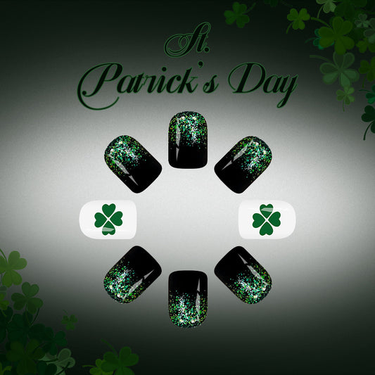 St Patrick's Day Glamorous Short Square Green Ombre Glitter Press On Nail Set