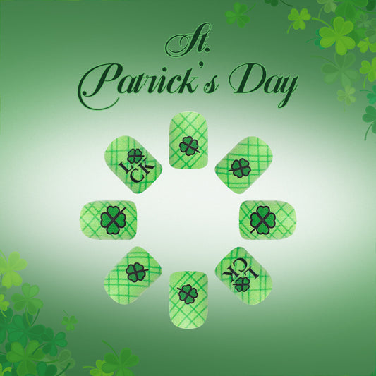 Lucky Charm Green Short Square Press On Nail Set with Clover Design