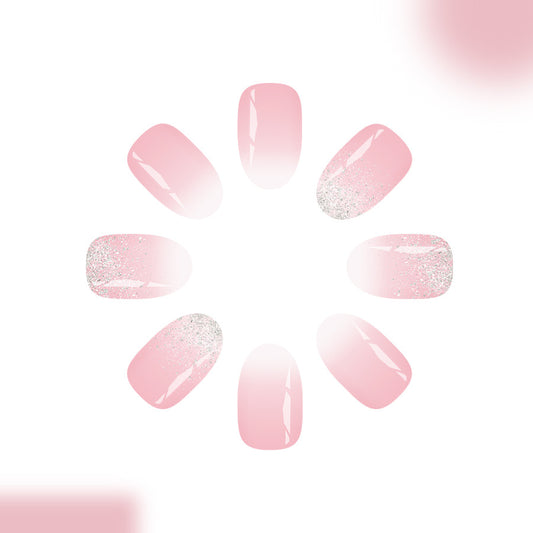 Whimsical Blossom Short Oval Soft Pink Press-On Nail Set with Sparkling Glitter Accent