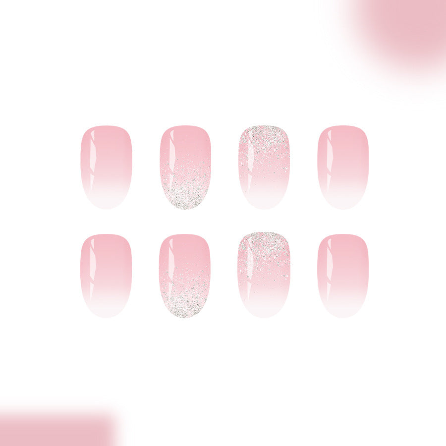 Enchanting Pastel Pink Short Oval Short Press On Nail Set with Dazzling Glitter Gradient