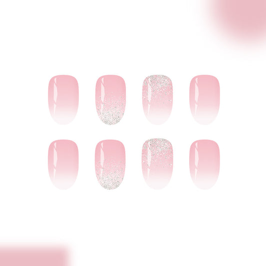 Enchanting Pastel Pink Short Oval Short Press On Nail Set with Dazzling Glitter Gradient