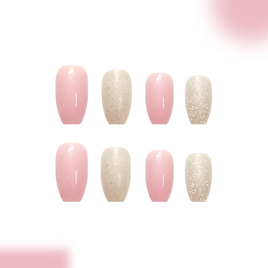 Charming Elegance Medium Coffin Soft Pink and Sparkling Beige Press-On Nail Set