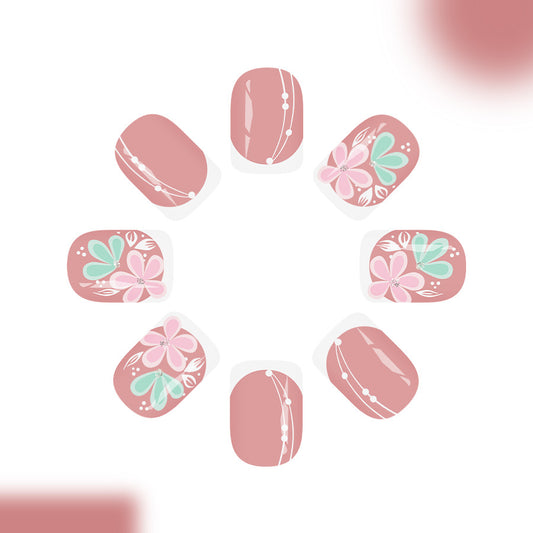 Whimsical Garden Short Square Pink Floral Press On Nail Set with Elegant Designs
