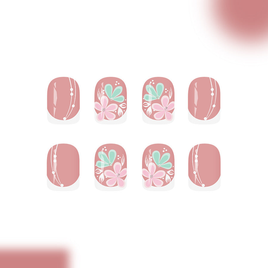 Blossom Delight Short Square Pink Floral Design Press On Nail Set