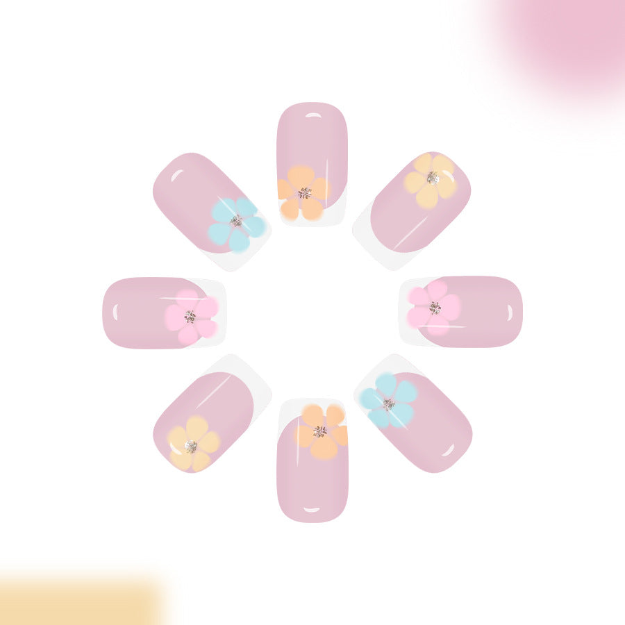 Blossoming Garden Elegant Medium Square Pink with Floral Accents Press on Nail Set