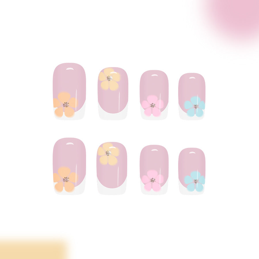 Blossom Garden Medium Square Pink Press On Nail Set with Charming Floral Design