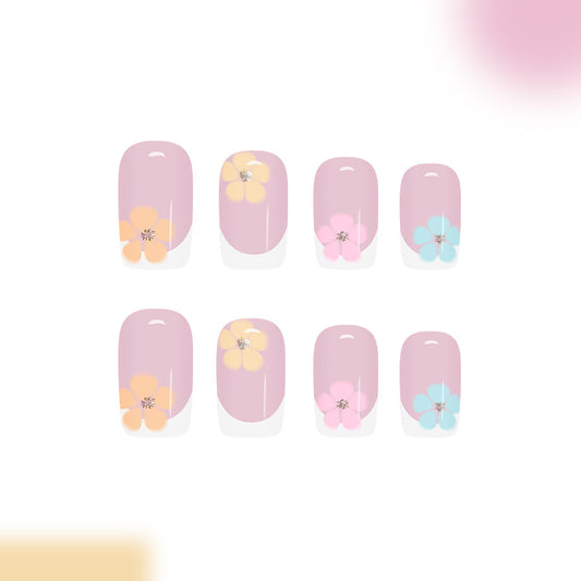 Blossom Garden Medium Square Pink Press On Nail Set with Charming Floral Design