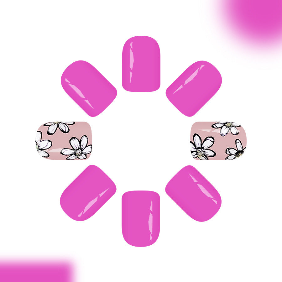 Floral Fantasy Pink Short Square Press On Nail Set with Delicate Flower Accent