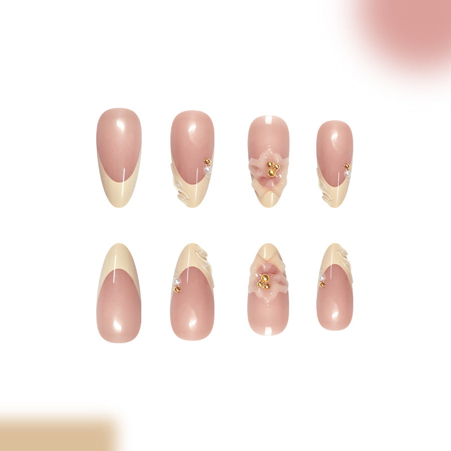 Blossom Elegance Long Almond Pink and Cream Floral Decor Press on Nail Set