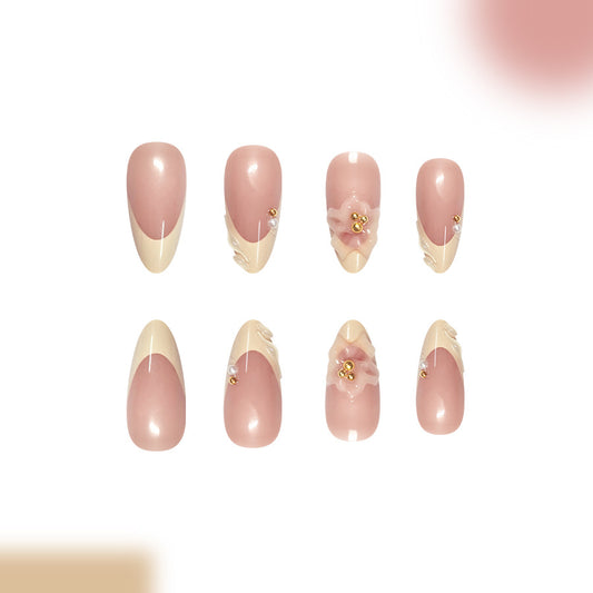 Blossom Elegance Long Almond Pink and Cream Floral Decor Press on Nail Set