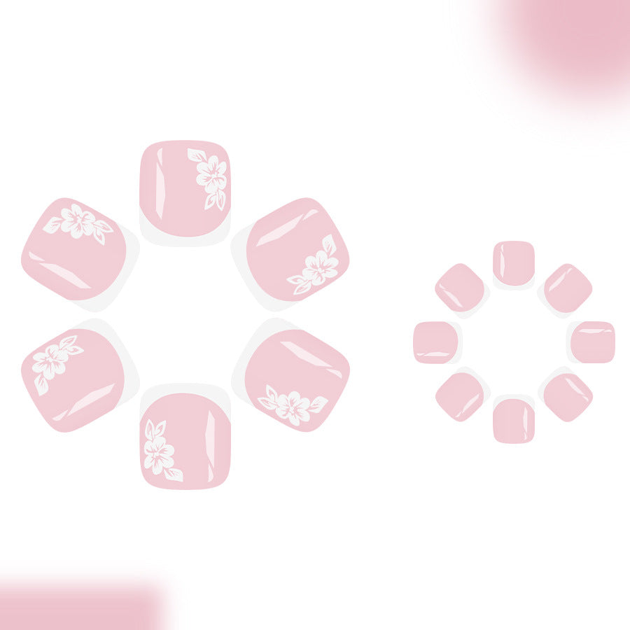 Blossom Fantasy Short Square Pink Press On Toenail Set with Floral Accents