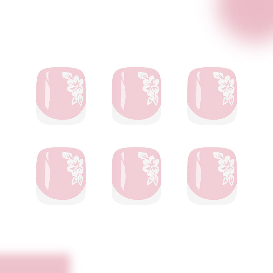 Blossom Bliss Short Square Pink Press On Toenail Set with Floral Design